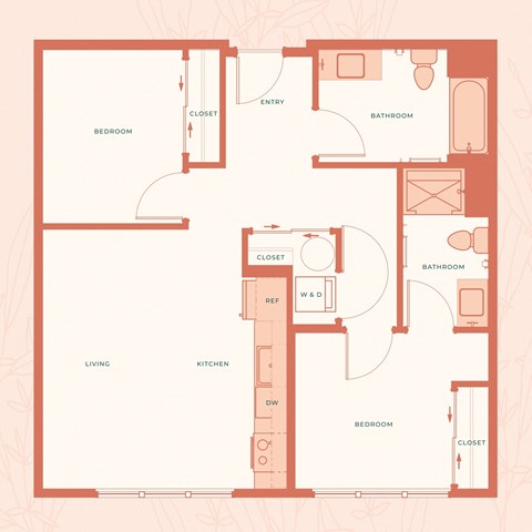 The Warren in Spokane, WA Two Bedroom Two Bathroom B Floor Plan
